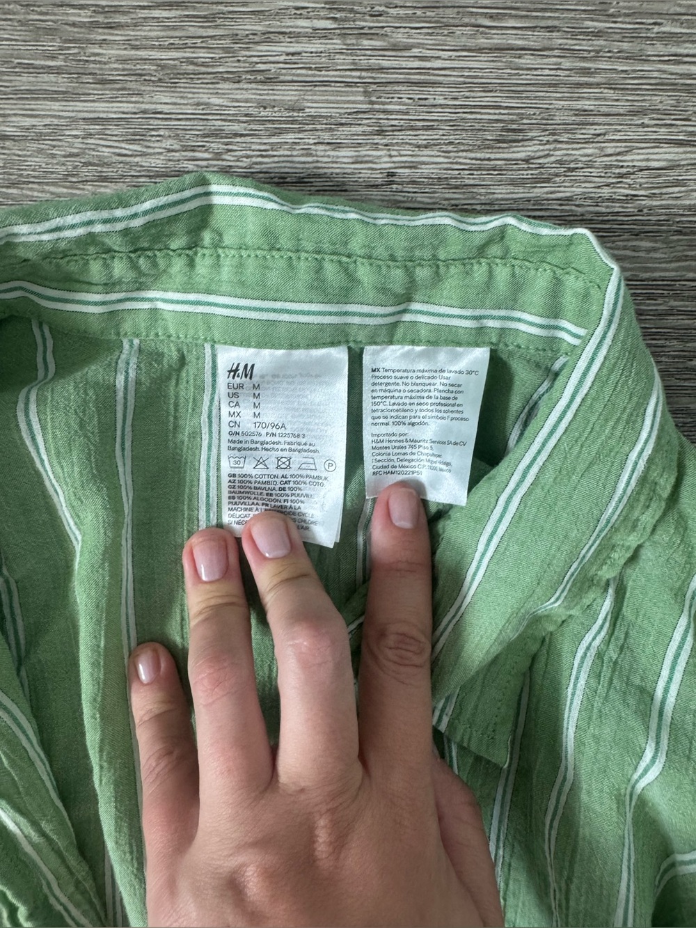 H&M Green Striped Cotton Shirt & Shorts Matching Set Size M/L Coastal Summer - Picture 8 of 10
